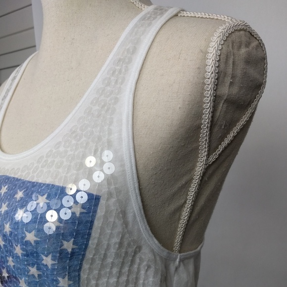 VS PINK Clear Sequined American Flag Size 2 white racerback tank top - Picture 3 of 8